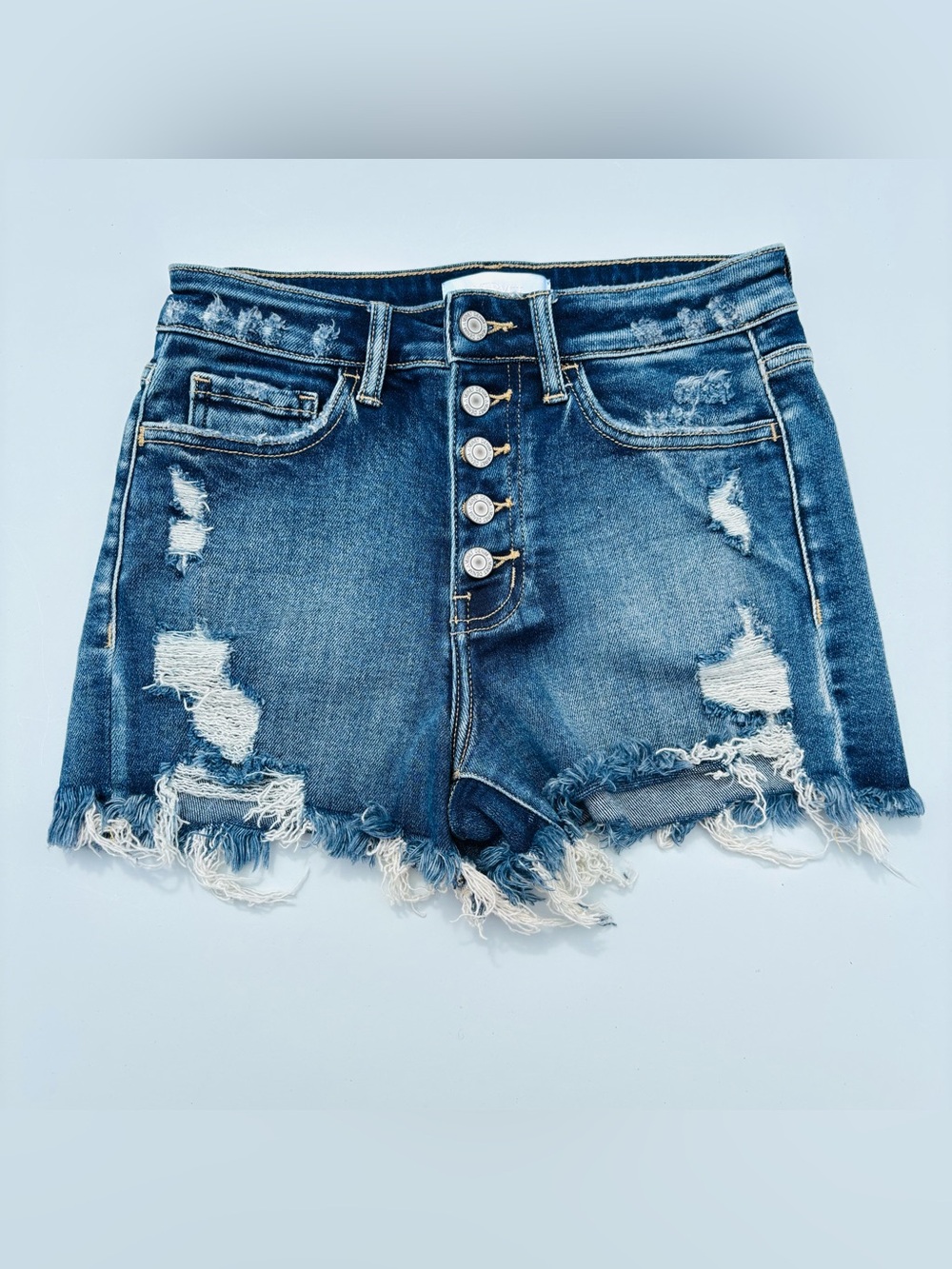 Vervet Womens Distressed Denim Shorts Small Blue Frayed Raw Hem Festival Boho